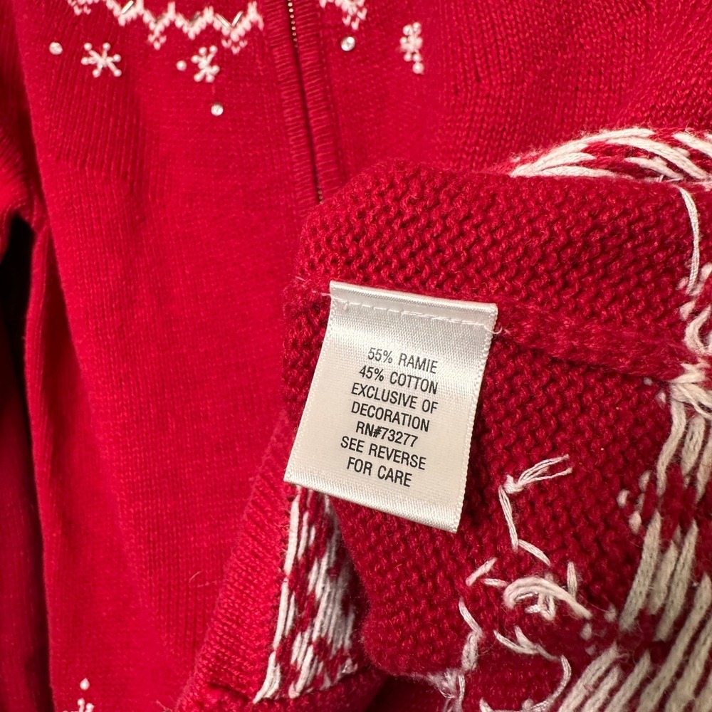 VTG Christmas Petite Red Snowflake Zip Up Cardigan Sweater Jacket Women PM - Picture 6 of 7